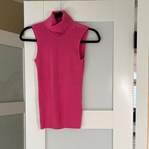 Sleeveless Pink Ribbed Turtleneck Sweater
